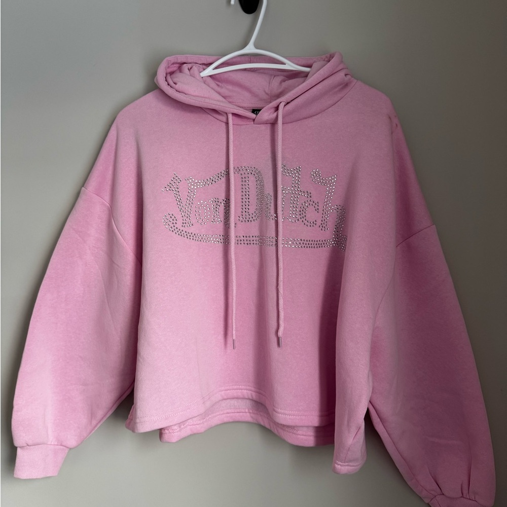 Von Dutch Light Pink Hoodie with Rhinestone Logo